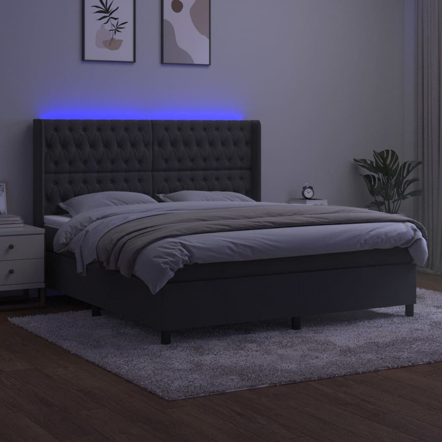 Boxspring Met Matras En Led Fluweel Donkergrijs 160 x 200 cm Getuft ontwerp