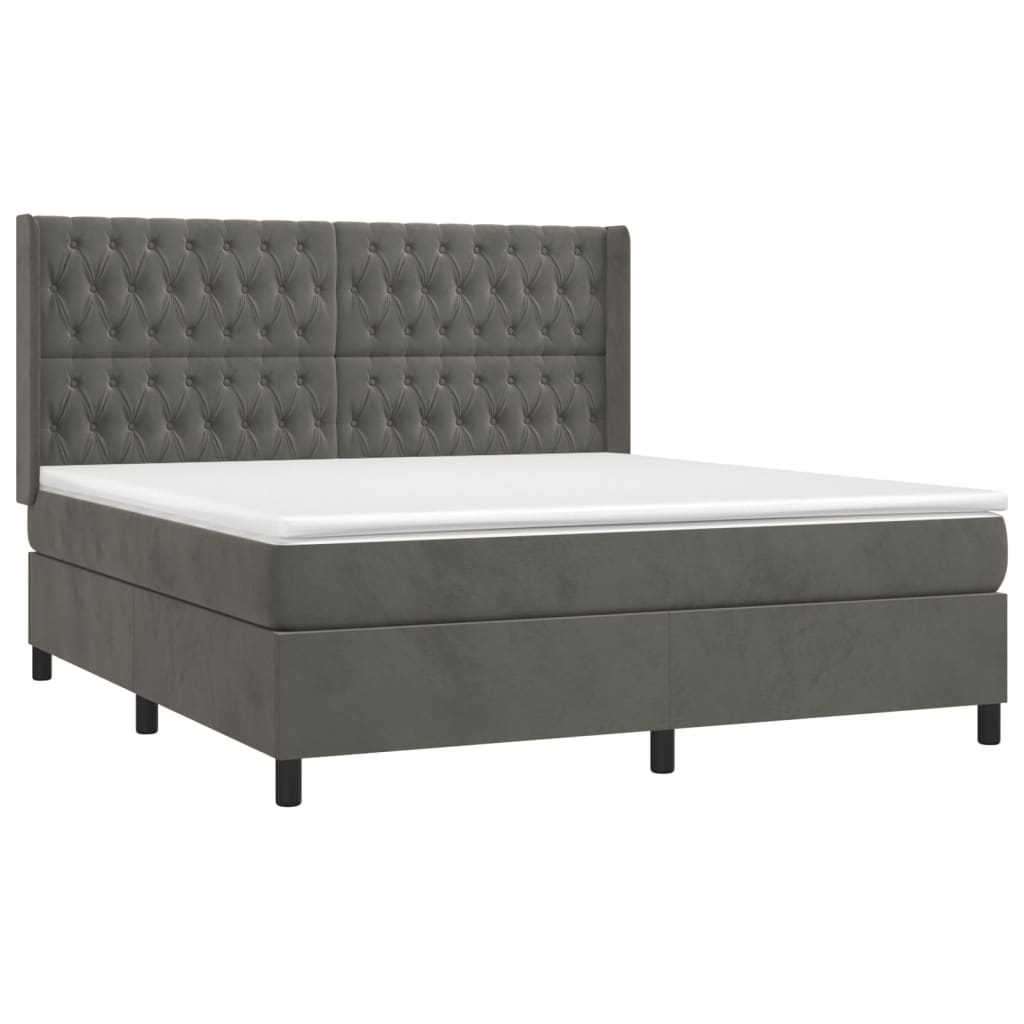 Boxspring Met Matras En Led Fluweel Donkergrijs 160 x 200 cm Getuft ontwerp