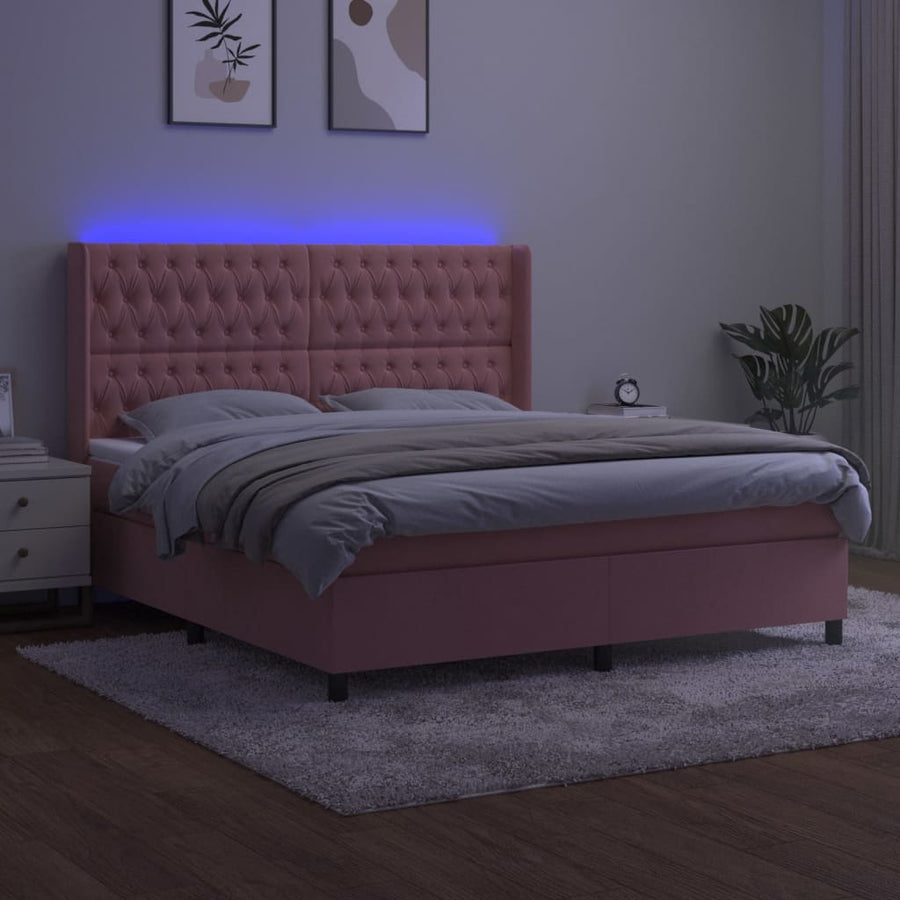 Boxspring Met Matras En Led Fluweel Roze 160 x 200 cm Getuft ontwerp