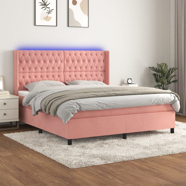 Boxspring Met Matras En Led Fluweel Roze 160 x 200 cm Getuft ontwerp