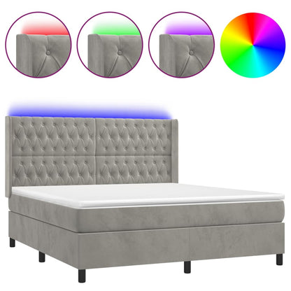 Boxspring Met Matras En Led Fluweel Lichtgrijs 180 x 200 cm Getuft ontwerp
