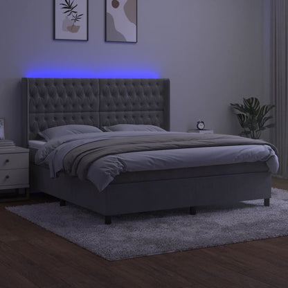 Boxspring Met Matras En Led Fluweel Lichtgrijs 180 x 200 cm Getuft ontwerp