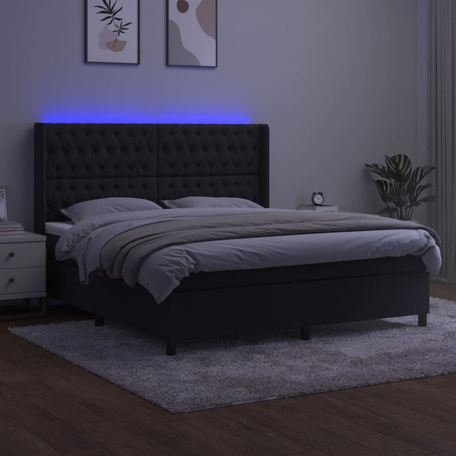 Boxspring Met Matras En Led Fluweel Zwart 180X200 Cm Zwart 180 x 200 cm Getuft ontwerp