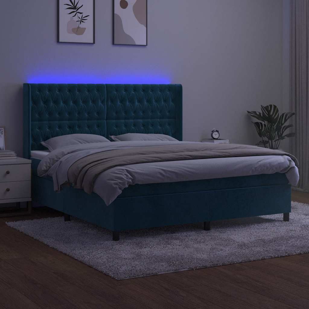Boxspring met matras en LED fluweel donkerblauw 180x200 cm