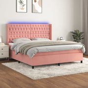 Boxspring met matras LED fluweel roze 180x200 cm