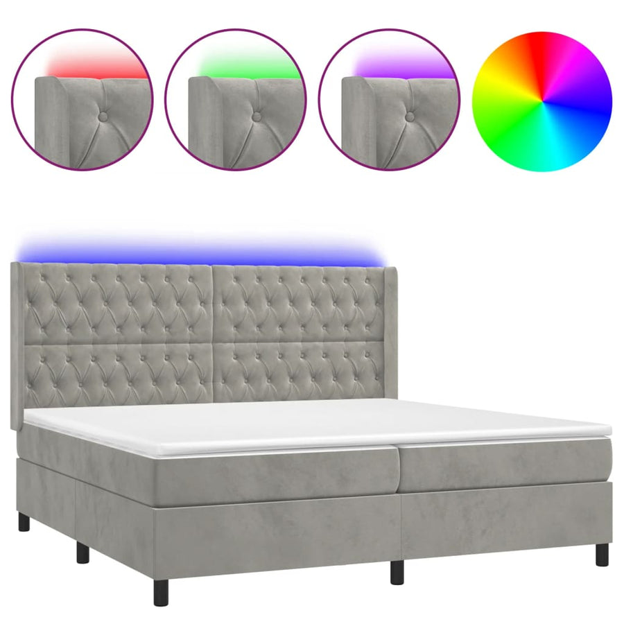 Boxspring Met Matras En Led Fluweel Lichtgrijs 200 x 200 cm Getuft ontwerp