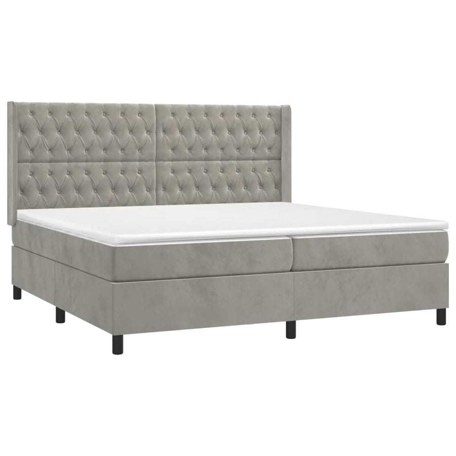 Boxspring Met Matras En Led Fluweel Lichtgrijs 200 x 200 cm Getuft ontwerp