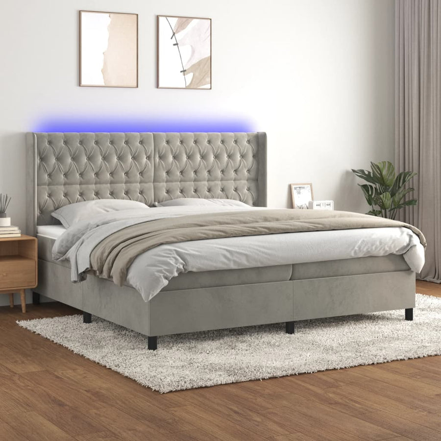 Boxspring Met Matras En Led Fluweel Lichtgrijs 200 x 200 cm Getuft ontwerp
