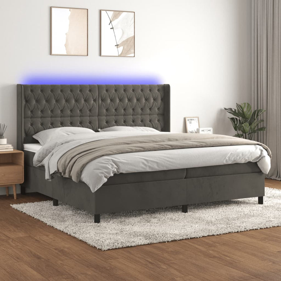 Boxspring Met Matras En Led Fluweel Donkergrijs 200 x 200 cm Getuft ontwerp