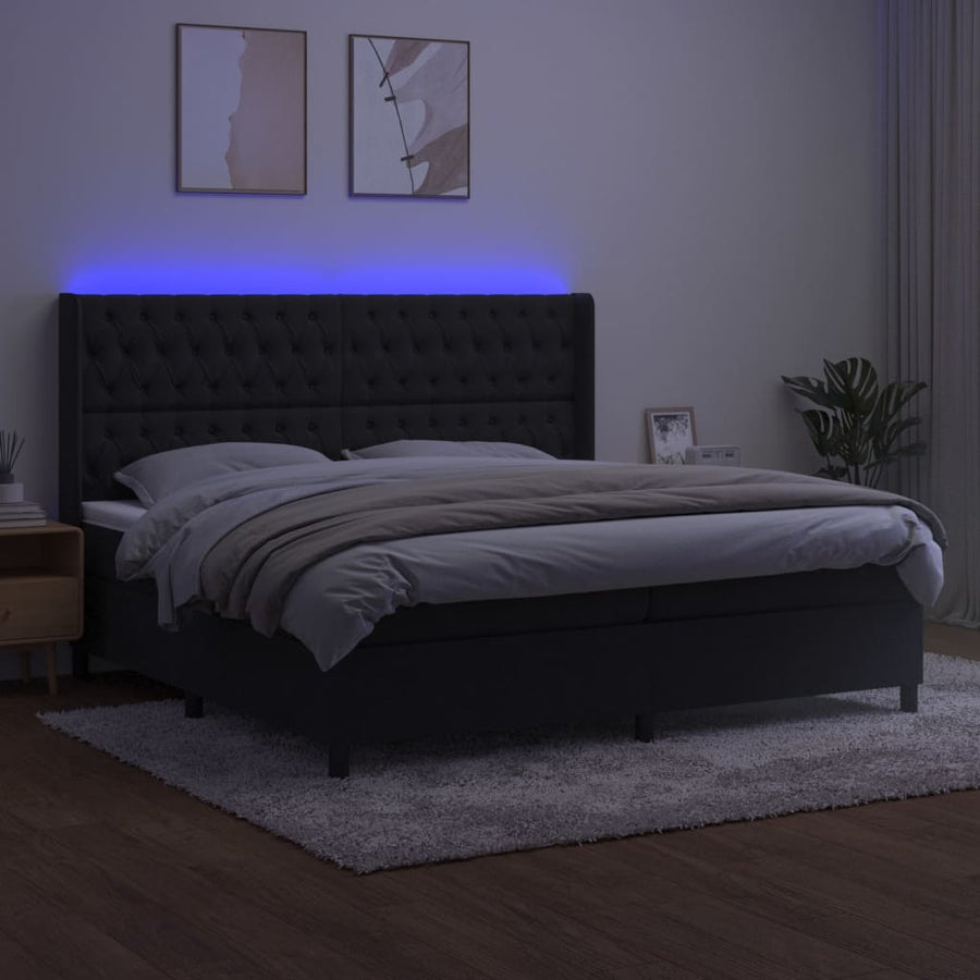 Boxspring Met Matras En Led Fluweel Zwart 200 x 200 cm Getuft ontwerp