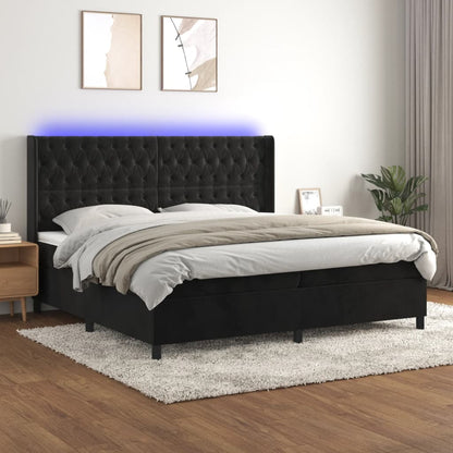 Boxspring Met Matras En Led Fluweel Zwart 200 x 200 cm Getuft ontwerp