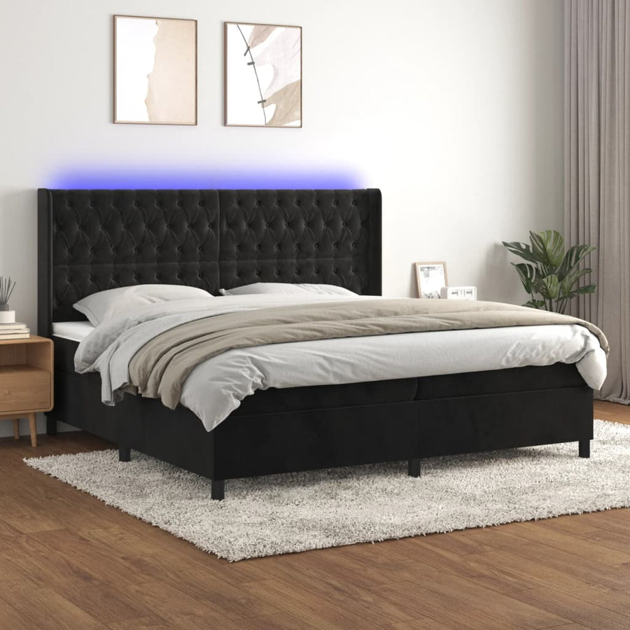 Boxspring Met Matras En Led Fluweel Zwart 200 x 200 cm Getuft ontwerp