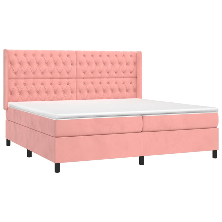 Boxspring Met Matras En Led Fluweel Roze 200 x 200 cm Getuft ontwerp