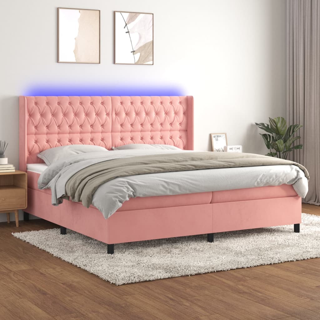 Boxspring Met Matras En Led Fluweel Roze 200 x 200 cm Getuft ontwerp