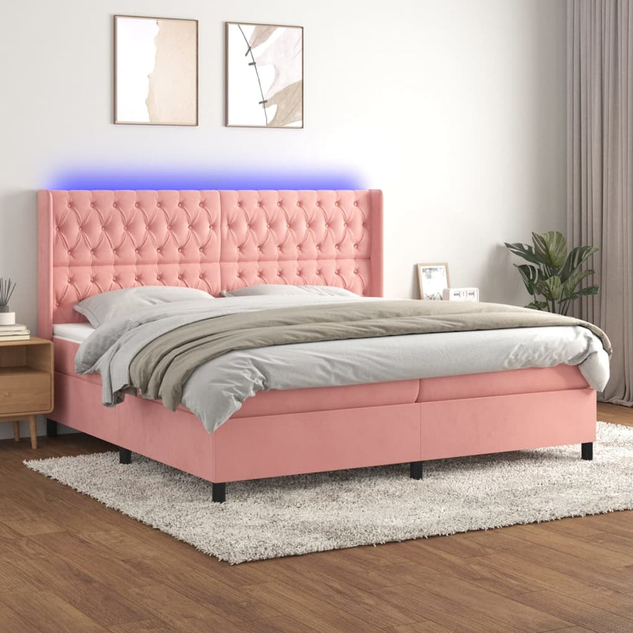 Boxspring Met Matras En Led Fluweel Roze 200 x 200 cm Getuft ontwerp