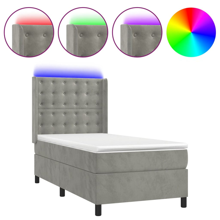 Boxspring Met Matras En Led Fluweel Lichtgrijs 80 x 200 cm Knopen