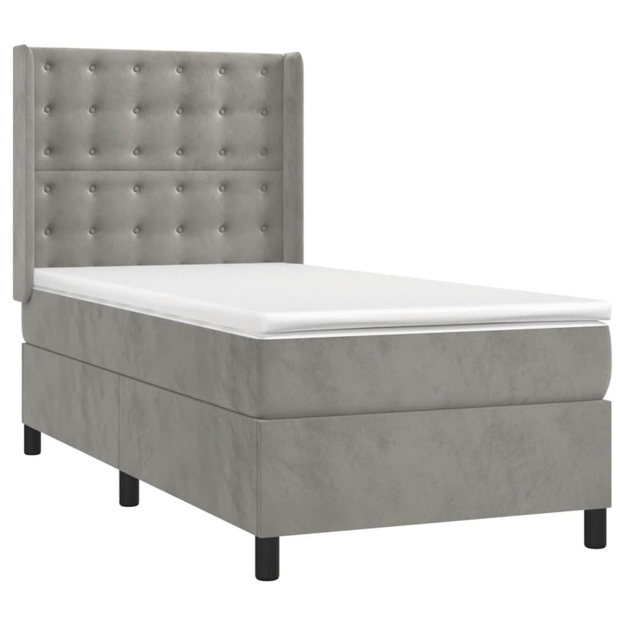 Boxspring Met Matras En Led Fluweel Lichtgrijs 80 x 200 cm Knopen