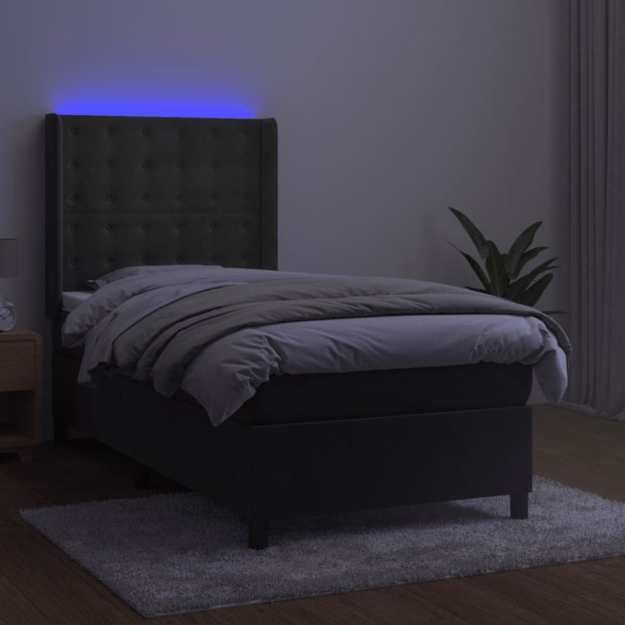 Boxspring Met Matras En Led Fluweel Donkergrijs 80 x 200 cm Knopen
