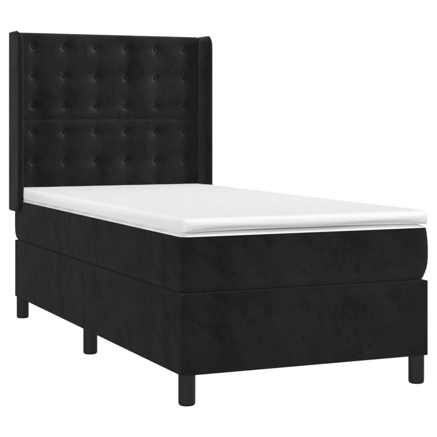 Boxspring Met Matras En Led Fluweel Zwart 80 x 200 cm Knopen