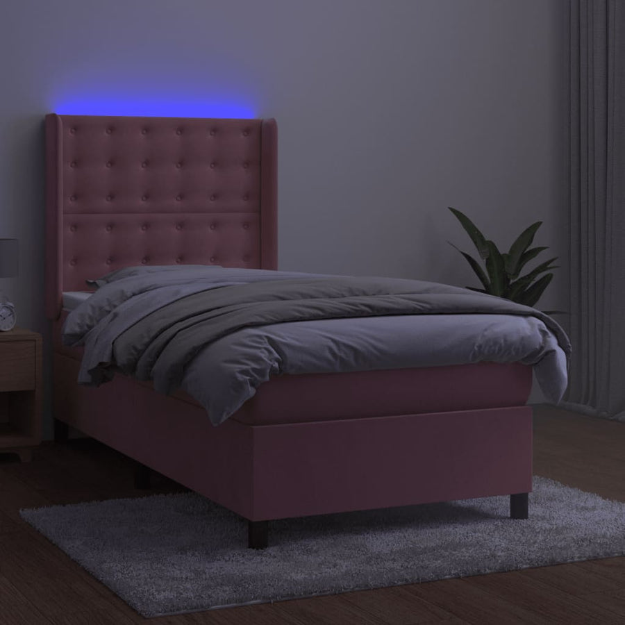 Boxspring Met Matras En Led Fluweel Roze 80 x 200 cm Knopen