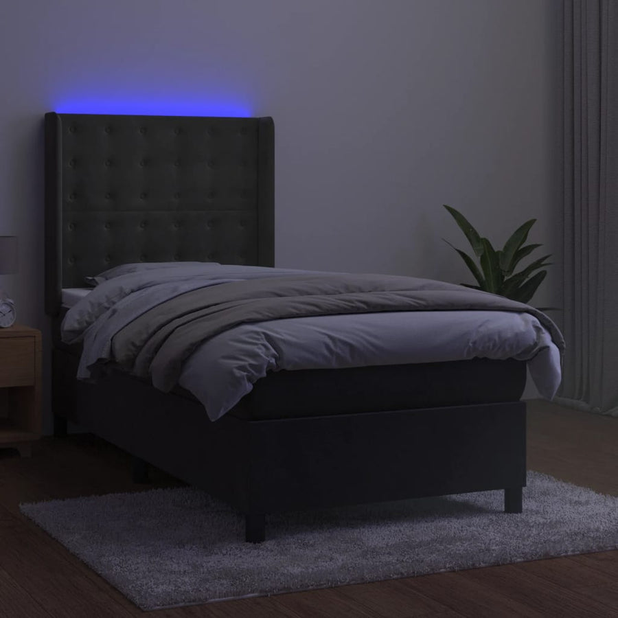 Boxspring Met Matras En Led Fluweel Donkergrijs 90 x 190 cm Knopen