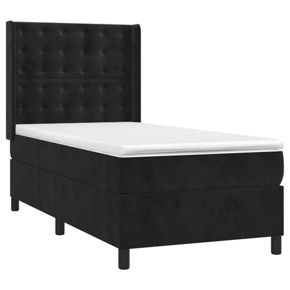 Boxspring Met Matras En Led Fluweel Zwart 90 x 190 cm Knopen