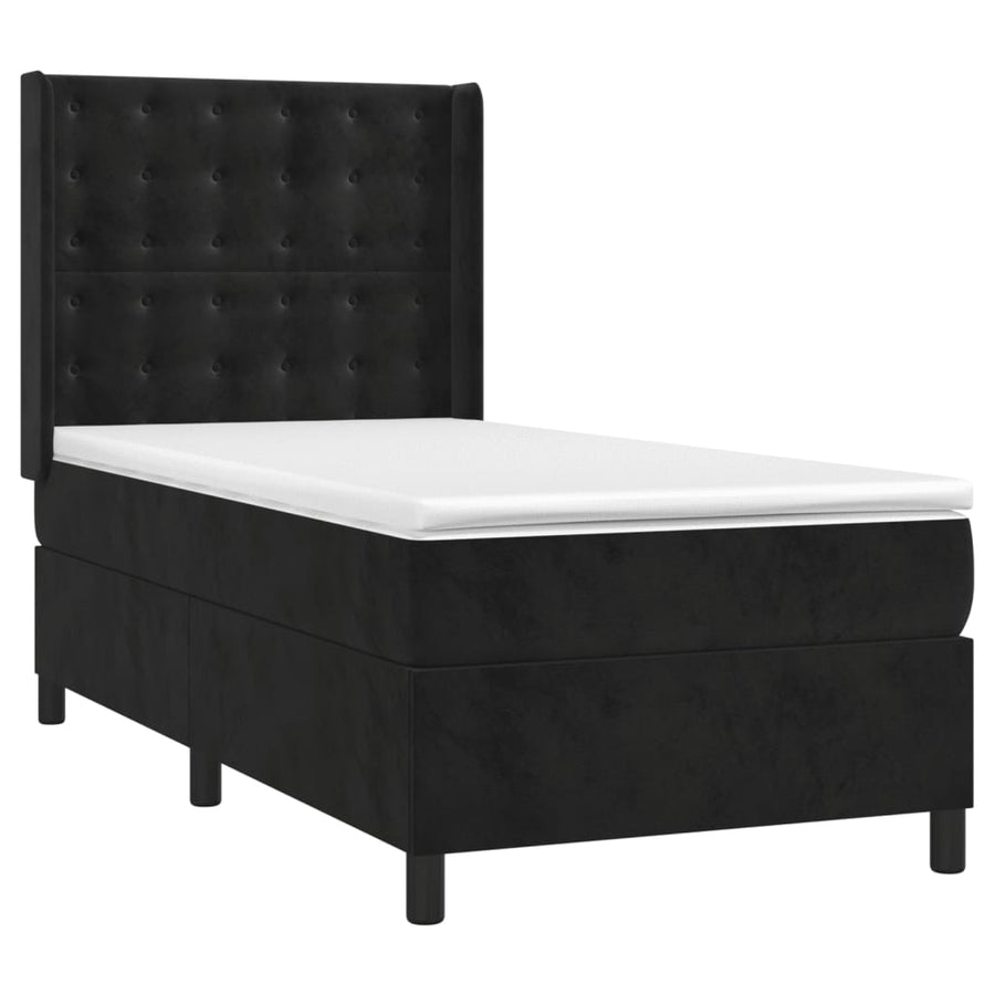 Boxspring Met Matras En Led Fluweel Zwart 90 x 190 cm Knopen