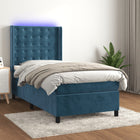 Boxspring Met Matras En Led Fluweel Donkerblauw 90X190 Cm 90 x 190 cm Knopen