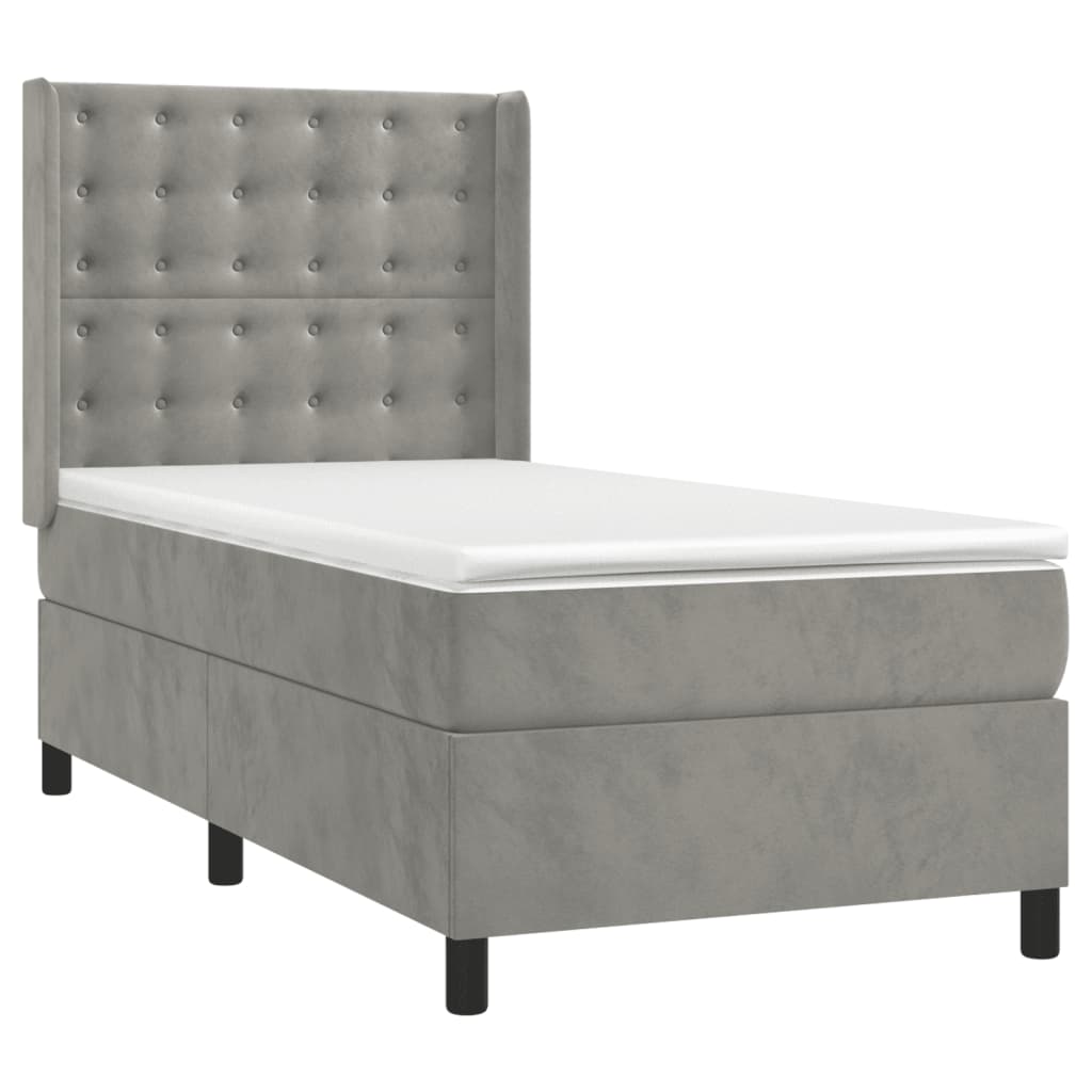 Boxspring Met Matras En Led Fluweel Lichtgrijs 90 x 200 cm Knopen
