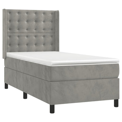 Boxspring Met Matras En Led Fluweel Lichtgrijs 90 x 200 cm Knopen