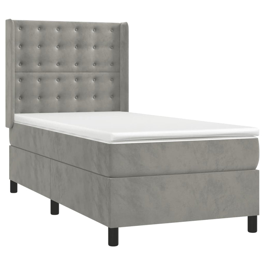 Boxspring Met Matras En Led Fluweel Lichtgrijs 90 x 200 cm Knopen