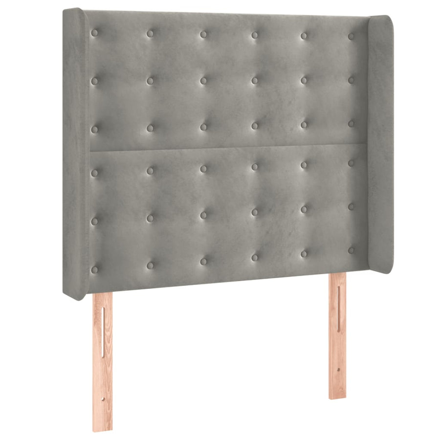 Boxspring Met Matras En Led Fluweel Lichtgrijs 90 x 200 cm Knopen