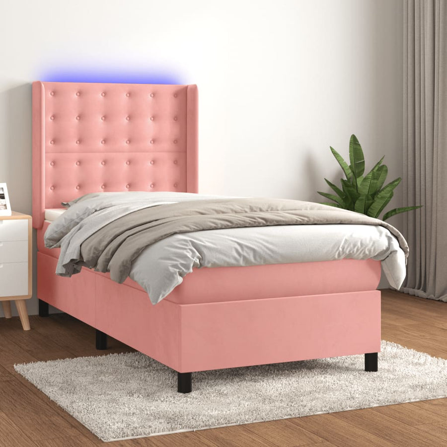 Boxspring met matras en LED fluweel roze 90x200 cm