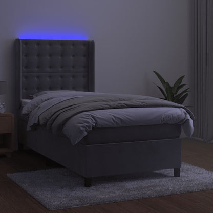 Boxspring Met Matras En Led Fluweel Lichtgrijs 100 x 200 cm Knopen