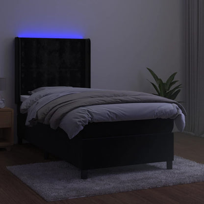 Boxspring Met Matras En Led Fluweel Zwart 100 x 200 cm Knopen