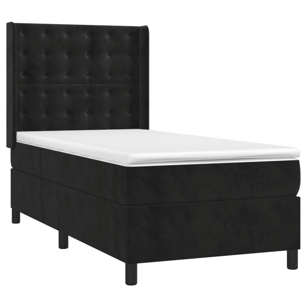 Boxspring Met Matras En Led Fluweel Zwart 100 x 200 cm Knopen