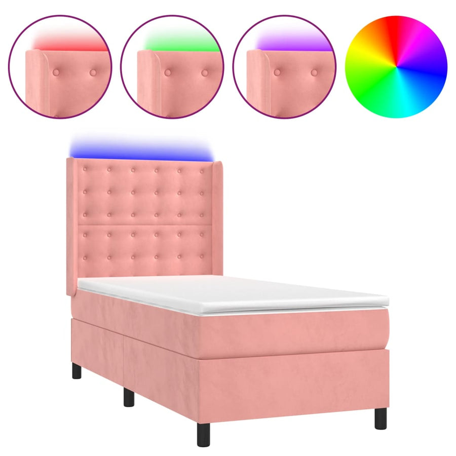 Boxspring Met Matras En Led Fluweel Roze 100 x 200 cm Knopen