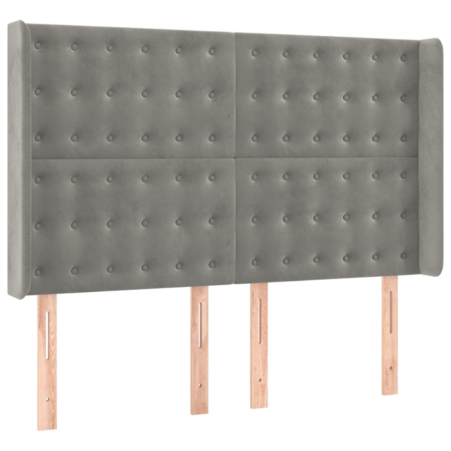 Boxspring Met Matras En Led Fluweel Lichtgrijs 140 x 190 cm Knopen