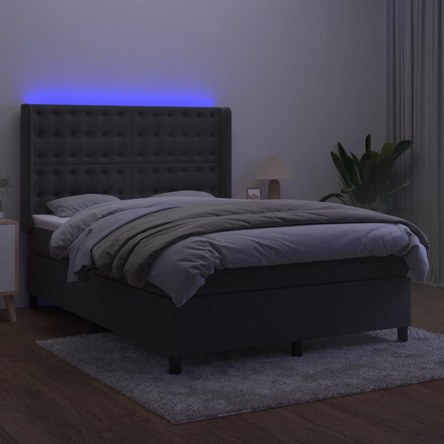 Boxspring Met Matras En Led Fluweel Donkergrijs 140 x 190 cm Knopen