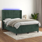 Boxspring Met Matras En Led Fluweel Donkergroen 140 x 190 cm Knopen