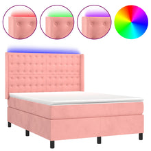 Boxspring Met Matras En Led Fluweel Roze 140 x 190 cm Knopen