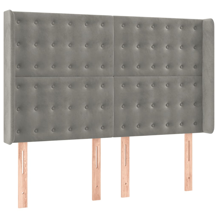 Boxspring Met Matras En Led Fluweel Lichtgrijs 140 x 200 cm Knopen