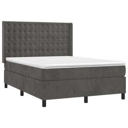 Boxspring Met Matras En Led Fluweel Donkergrijs 140 x 200 cm Knopen