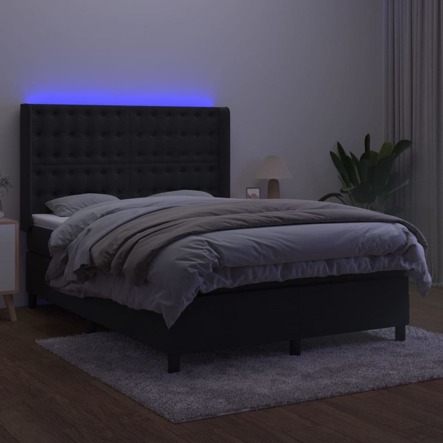 Boxspring Met Matras En Led Fluweel Zwart 140 x 200 cm Knopen
