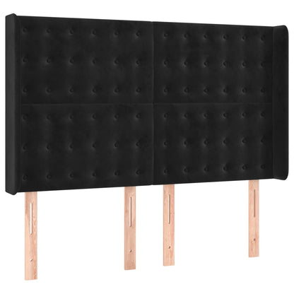 Boxspring Met Matras En Led Fluweel Zwart 140 x 200 cm Knopen