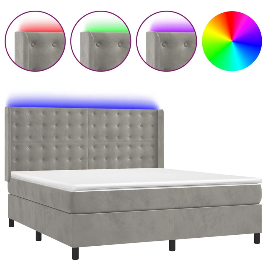 Boxspring Met Matras En Led Fluweel Lichtgrijs 160 x 200 cm Knopen