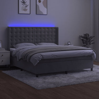 Boxspring Met Matras En Led Fluweel Lichtgrijs 160 x 200 cm Knopen