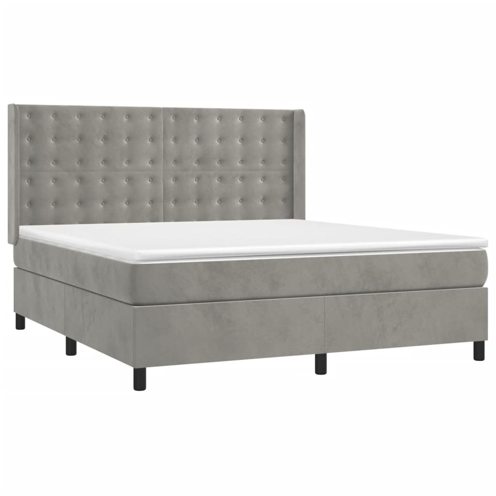 Boxspring Met Matras En Led Fluweel Lichtgrijs 160 x 200 cm Knopen