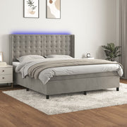 Boxspring 160x200 cm fluweel lichtgrijs met matras en LED