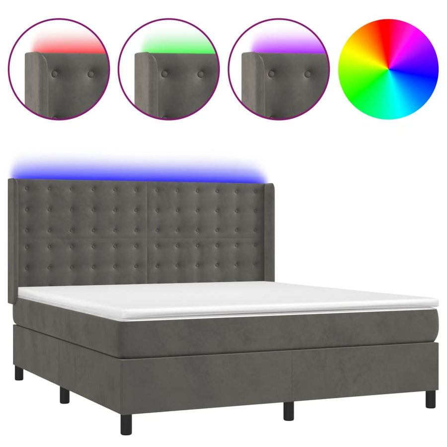 Boxspring Met Matras En Led Fluweel Donkergrijs 160 x 200 cm Knopen